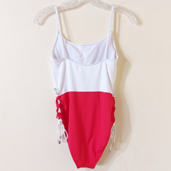 Polo Ralph Lauren Red & White Colorblock One Piece Swimsuit Bathing Suit - Picture 5 of 11
